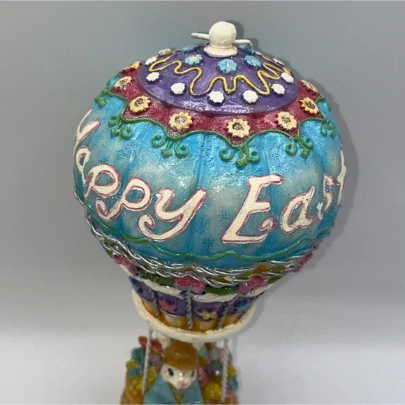 Vintage HTF Beautiful Happy Easter Bunny Rabbit In A Hot Air Balloon Flying - Picture 4 of 16